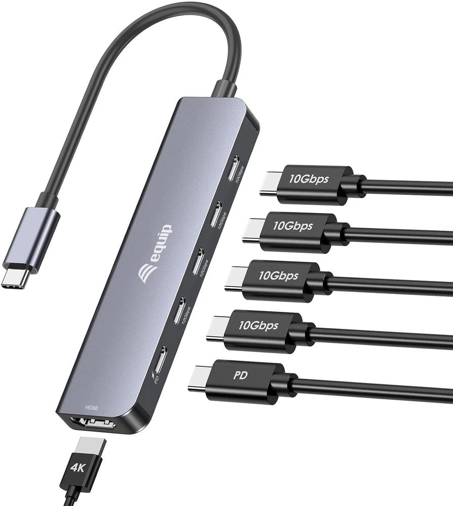 Equip 133499 knyginių kompiuterių dokas / jungčių replikatorius Vielinis USB 3.2 Gen 2 (3.1 Gen 2) Type-C Pilka
