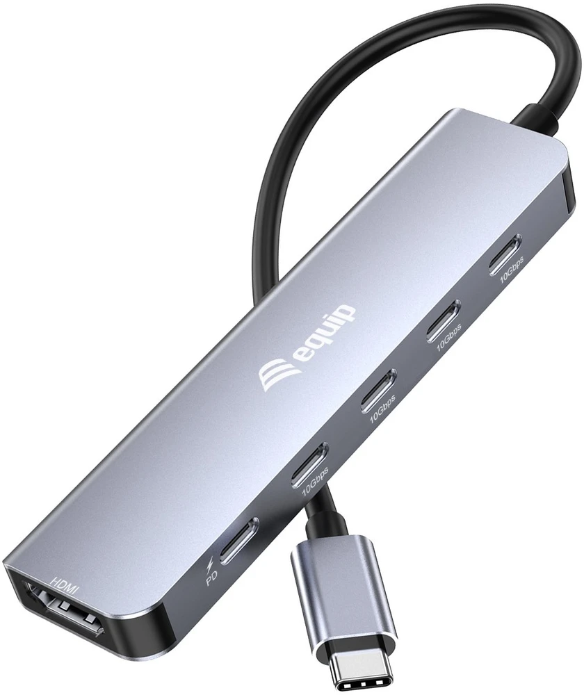 Equip 133499 knyginių kompiuterių dokas / jungčių replikatorius Vielinis USB 3.2 Gen 2 (3.1 Gen 2) Type-C Pilka