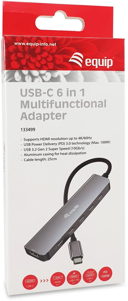 Equip 133499 knyginių kompiuterių dokas / jungčių replikatorius Vielinis USB 3.2 Gen 2 (3.1 Gen 2) Type-C Pilka