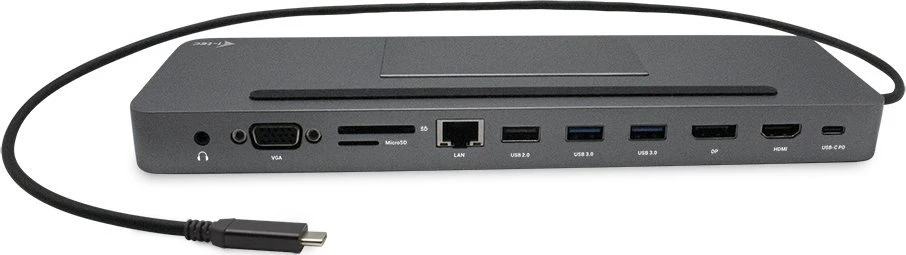 I-TEC USB-C Metal 4K 3xDisplay DS 1xHDMI1xVGA1xDP 1xSD+1xmicroSD CR 1xGLAN 1x3.5mm Garsas 2xUSB 3.0 2xUSB 2.0 1xUSB-C PD+ įkroviklis 100W