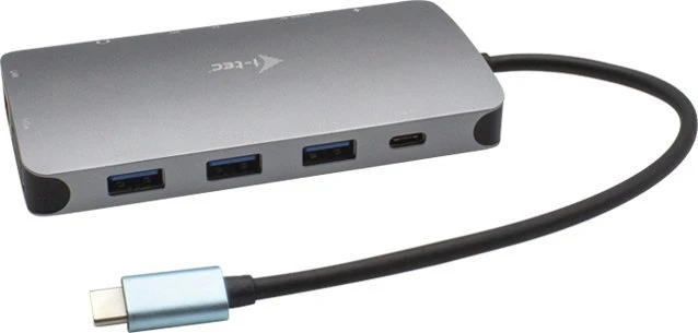 I-TEC USB-C metalinis dokas 1xHDMI 1xVGA 1xSD+1xmicroSD kortelių skaitytuvas 1xGLAN 1xgarsas / mikrofonas 3xUSB 3.1 1xUSB-C duomenys 1xUSB-C PD + įkroviklis 100W
