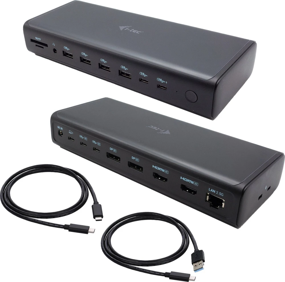 I-TEC Universal 6x 4K Ekranas DS 6x4K 2xDP 2xHDMI 2xUSB-C 1xGLAN 2xUSB-C Gen.2 4xUSB 3.2 1xGarso / mikrofono lizdas 1xSD / Micro SD Kl PD 140W KL