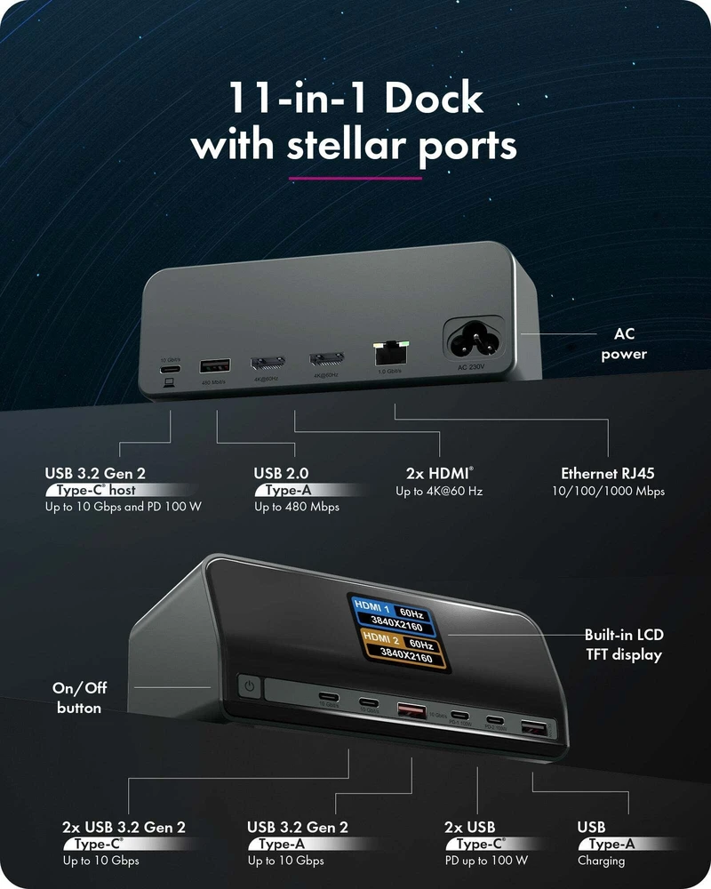 Carruzzo ICY BOX Heart Dock 2300 USB 3.2 Gen 2 (3.1 Gen 2) Type-C Antracitas