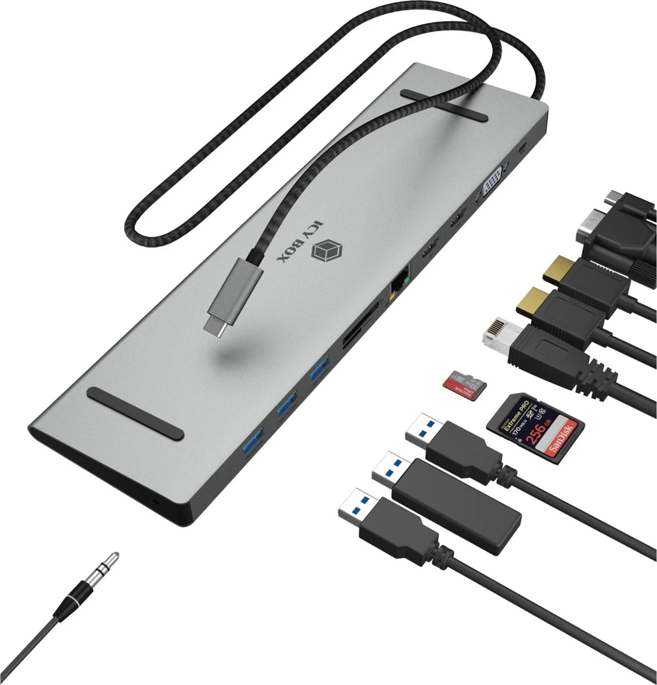 Icy Box Raidsonic prijungimo stotis | IB-DK2106a-CPD | Ethernet LAN (RJ-45) jungtys 1 | VGA (D-Sub) jungtys kiekis 1 | HDMI jungtys 2 kiekis