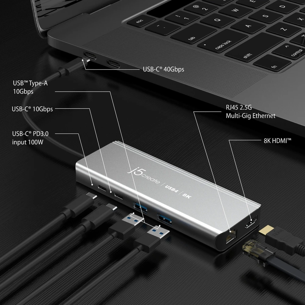 J5Create USB4 8K MULTI-PORT HUB SPACE/Pilkas