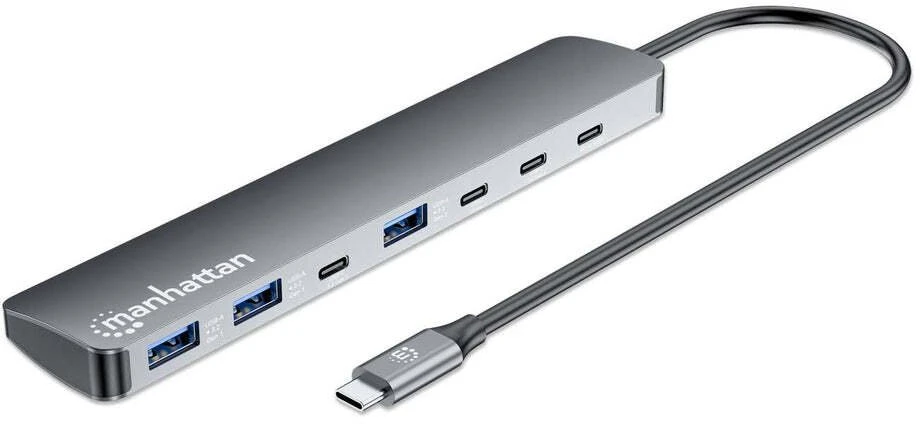 Šakotuvas Manhattan 7 prievadų 10G/5G USB-C/USB-A stotelė/replikatorius su „Power Delivery“ (181167)