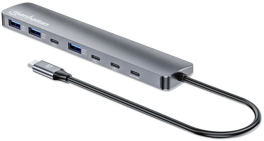 Šakotuvas Manhattan 7 prievadų 10G/5G USB-C/USB-A stotelė/replikatorius su „Power Delivery“ (181167)