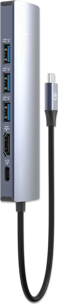 Šakotuvas Manhattan 153959 knyginių kompiuterių dokas / jungčių replikatorius Vielinis USB 3.2 Gen 1 (3.1 Gen 1) Type-C Sidabras
