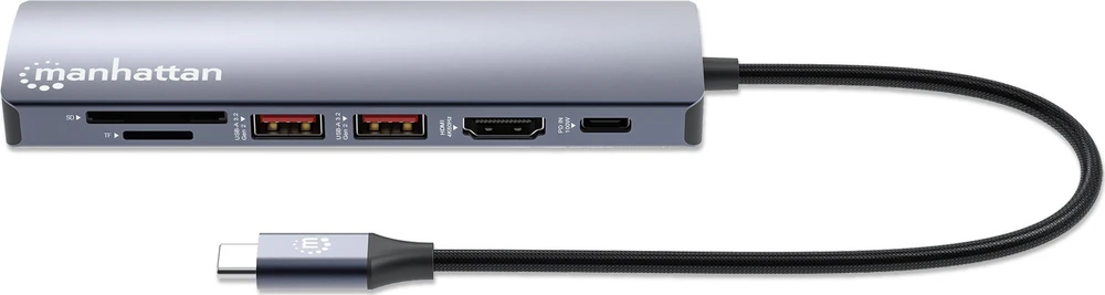 Šakotuvas Manhattan 153966 knyginių kompiuterių dokas / jungčių replikatorius Vielinis USB 3.2 Gen 2 (3.1 Gen 2) Type-C Sidabras