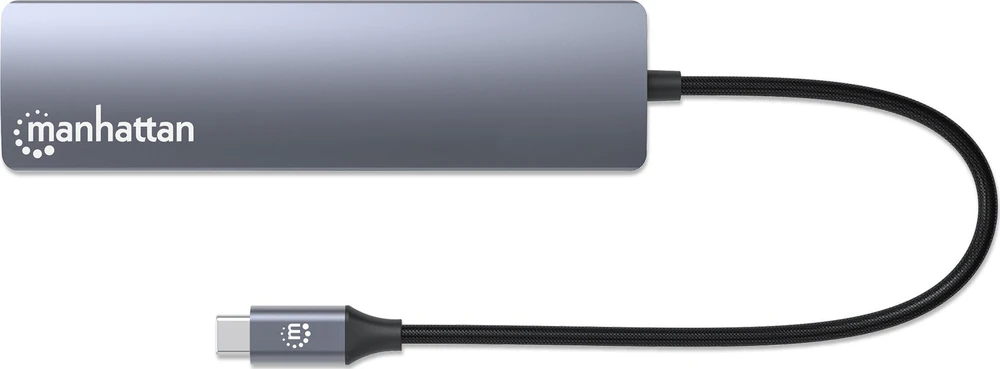 Šakotuvas Manhattan 153966 knyginių kompiuterių dokas / jungčių replikatorius Vielinis USB 3.2 Gen 2 (3.1 Gen 2) Type-C Sidabras