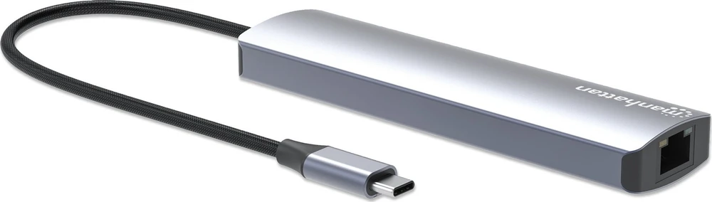 Šakotuvas Manhattan 153966 knyginių kompiuterių dokas / jungčių replikatorius Vielinis USB 3.2 Gen 2 (3.1 Gen 2) Type-C Sidabras