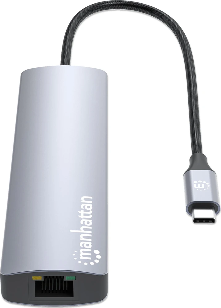 Šakotuvas Manhattan 153966 knyginių kompiuterių dokas / jungčių replikatorius Vielinis USB 3.2 Gen 2 (3.1 Gen 2) Type-C Sidabras