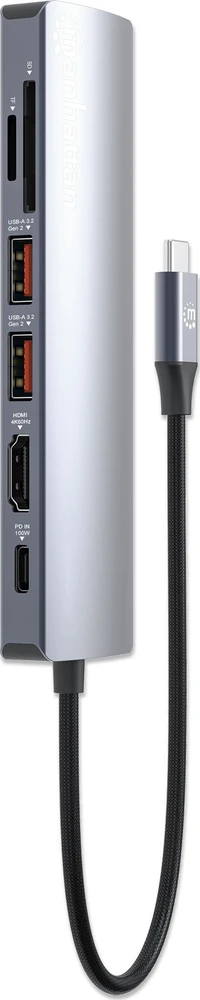 Šakotuvas Manhattan 153966 knyginių kompiuterių dokas / jungčių replikatorius Vielinis USB 3.2 Gen 2 (3.1 Gen 2) Type-C Sidabras