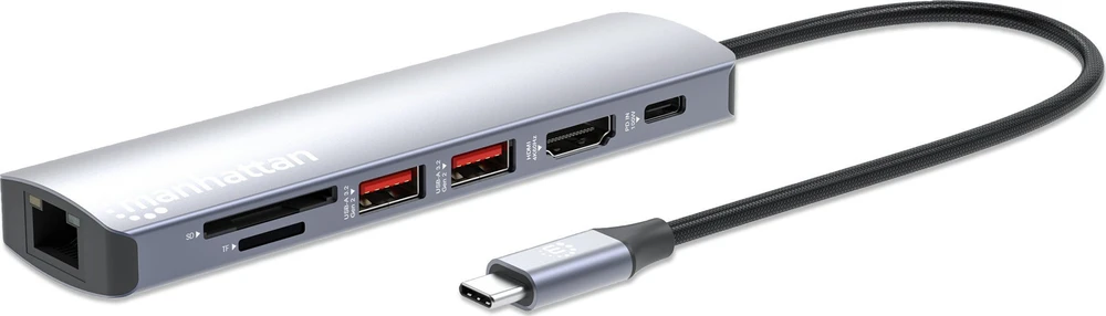 Šakotuvas Manhattan 153966 knyginių kompiuterių dokas / jungčių replikatorius Vielinis USB 3.2 Gen 2 (3.1 Gen 2) Type-C Sidabras