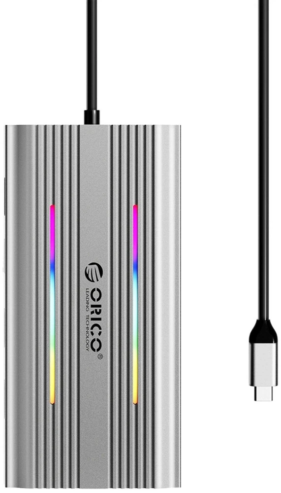 Orico XDR 12in1 RGB USB-C Docking Station USB-A USB-C PD 100W 2x HDMI 4K 60Hz VGA RJ45 Gigabit SD and Micro SD Card Reader - Gray