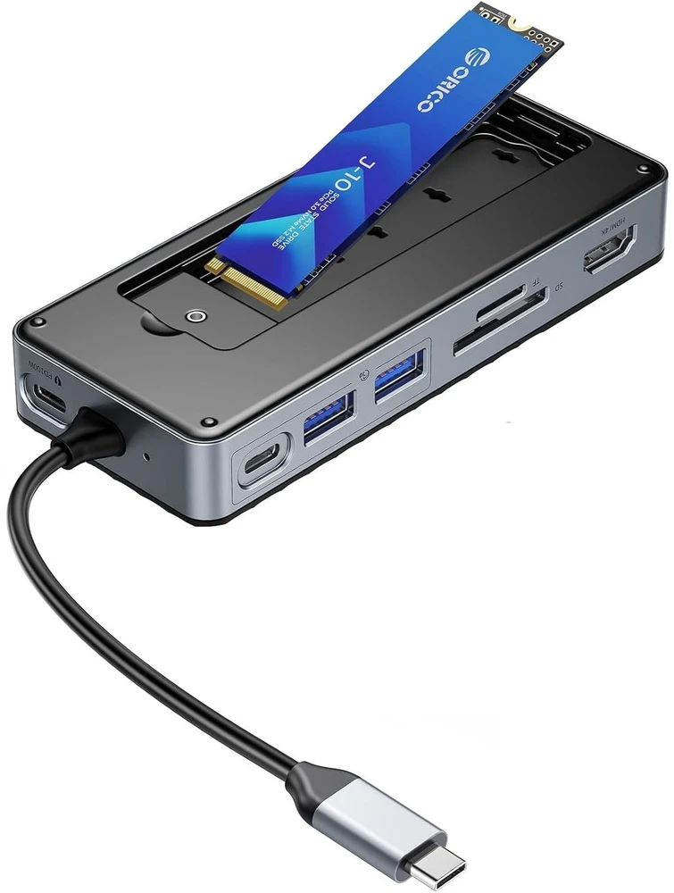 „Orico Doko“ stotelis USB-C su M.2 kietuoju disku, 10 Gbps, HDMI 4K 60Hz