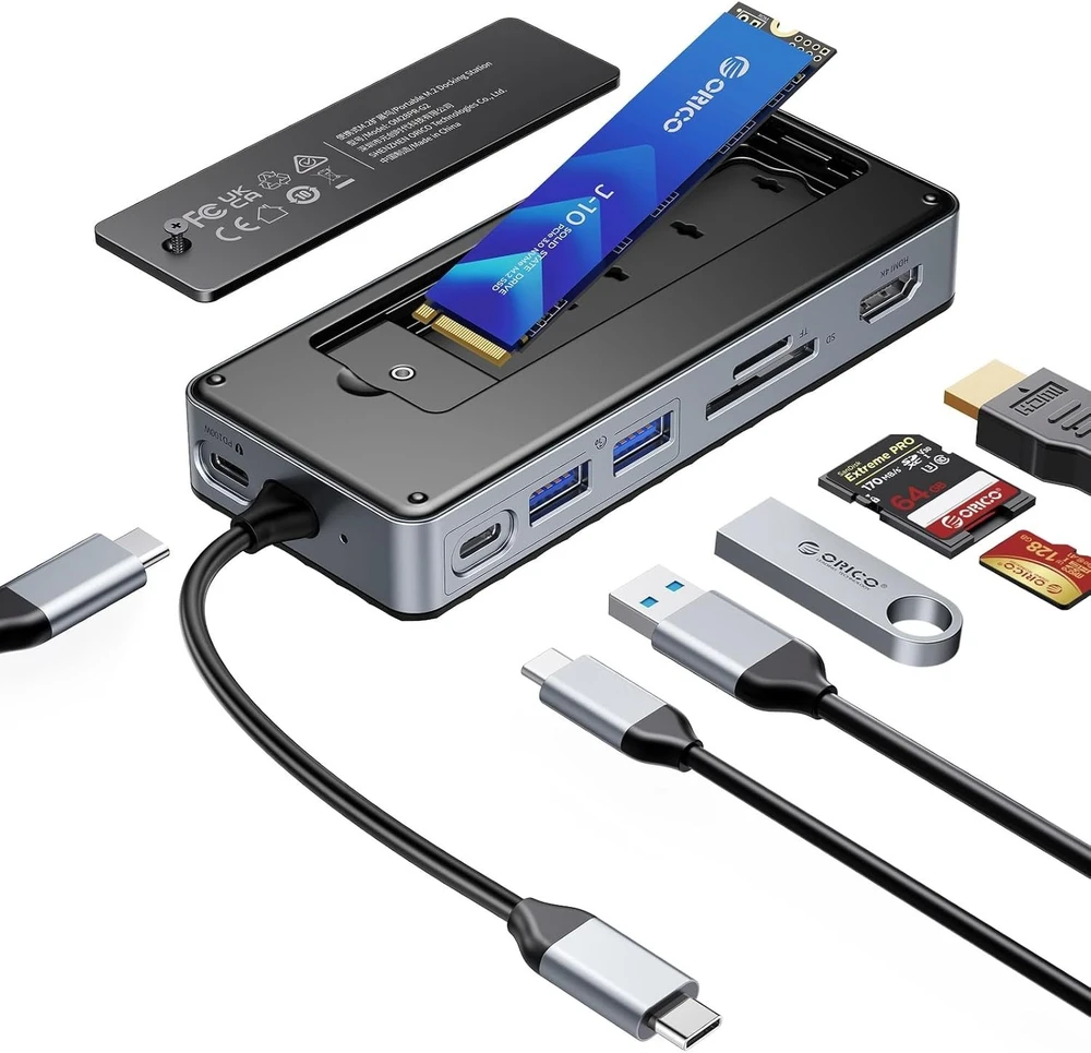 „Orico Doko“ stotelis USB-C su M.2 kietuoju disku, 10 Gbps, HDMI 4K 60Hz