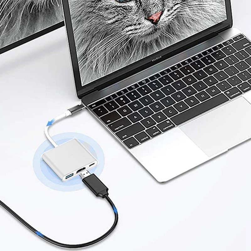 Przejściówka adapteris 3in1 USB-C 4K HDMI šakotuvas USB 3.0 -E379