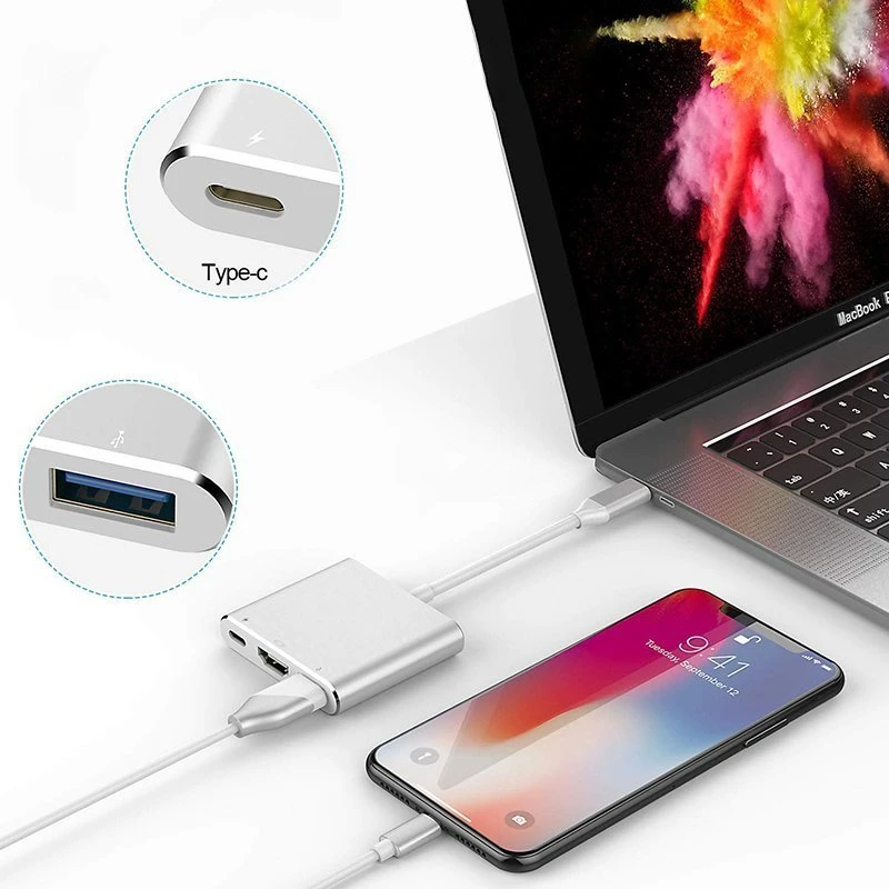Przejściówka adapteris 3in1 USB-C 4K HDMI šakotuvas USB 3.0 -E379