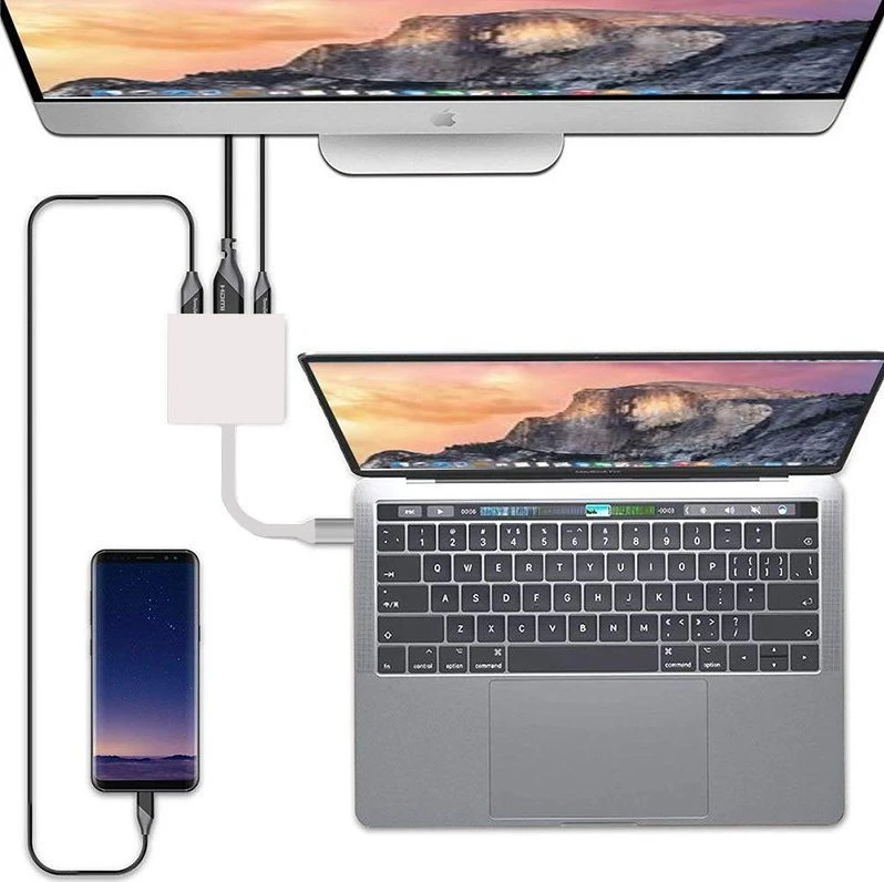 Przejściówka adapteris 3in1 USB-C 4K HDMI šakotuvas USB 3.0 -E379