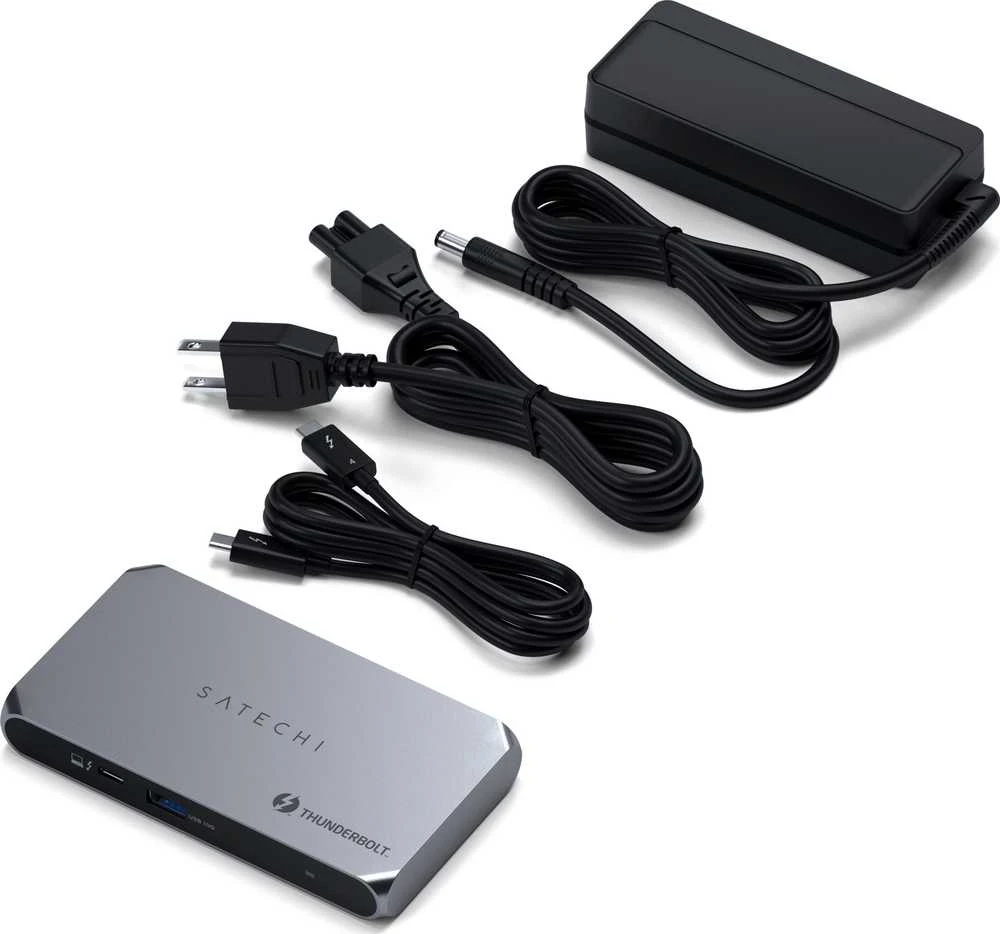 Satechi Thunderbolt 4 Slim Hub Pro | Prievadas DC 20V | 1x USB 3.2 Gen. 2 | 1x TB4 prieš srovę 96 W PD | 3x TB 4 (space pilka)