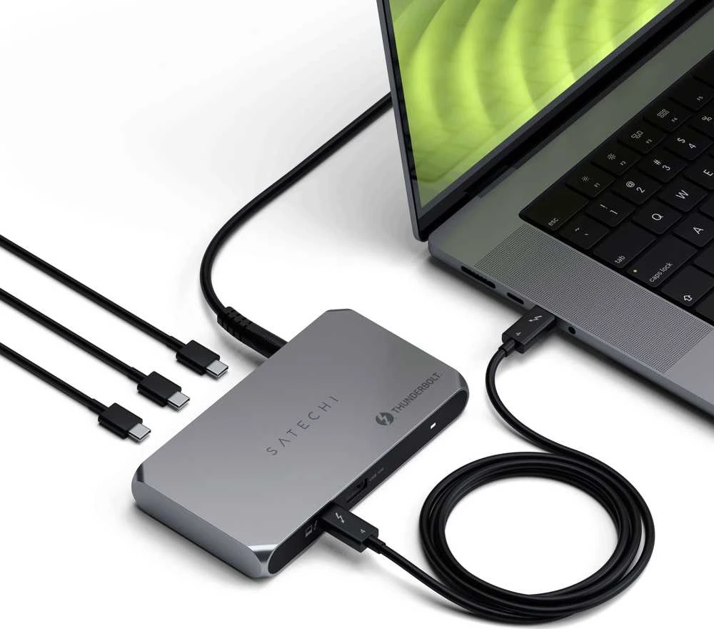 Satechi Thunderbolt 4 Slim Hub Pro | Prievadas DC 20V | 1x USB 3.2 Gen. 2 | 1x TB4 prieš srovę 96 W PD | 3x TB 4 (space pilka)
