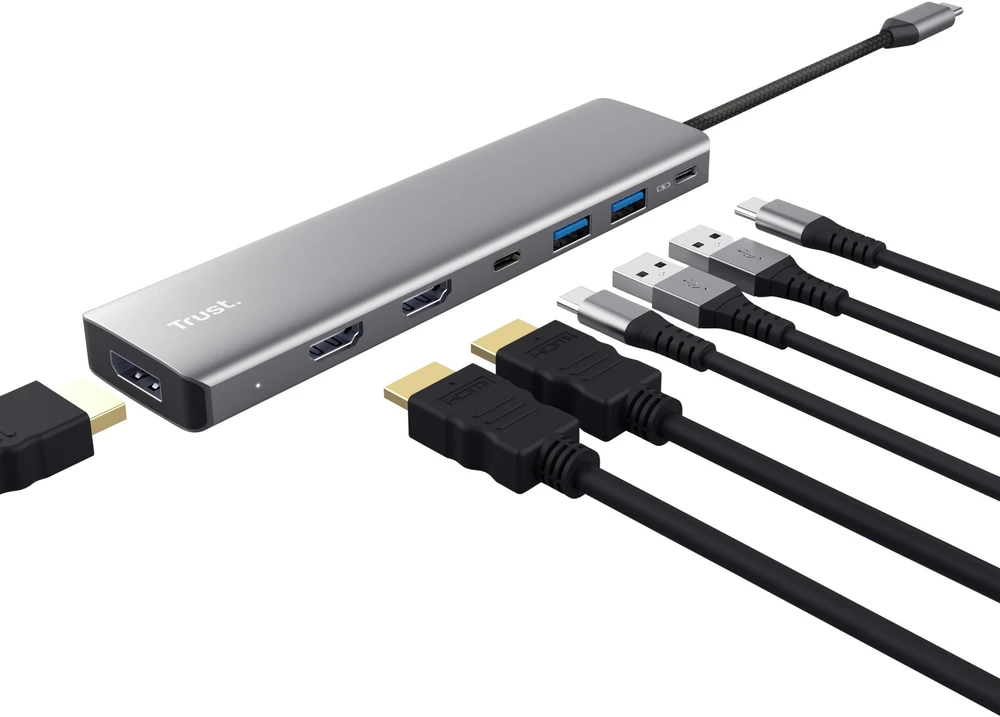 USB-C Šakotuvas - Trust 25661 Aliuminio 3 HDMI 2 USB-A 2 USB-C PD 3.0