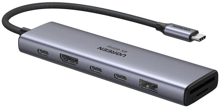 Hub / Adapteris Ugreen Revodok 7w1 USB-C do 2x USB-C 3.2, USB-A 3.2, HDMI 4K 60Hz, SD/TF, PD 100W