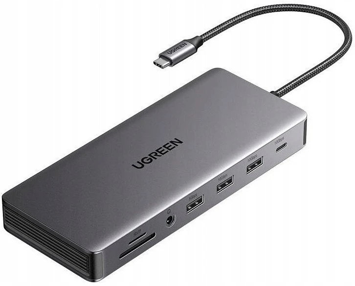 Ugreen USB-C CM681 | 4x USB | 2x HDMI | DisplayPort | RJ45 | SD/TF | AUX | PD 100W (pilka)