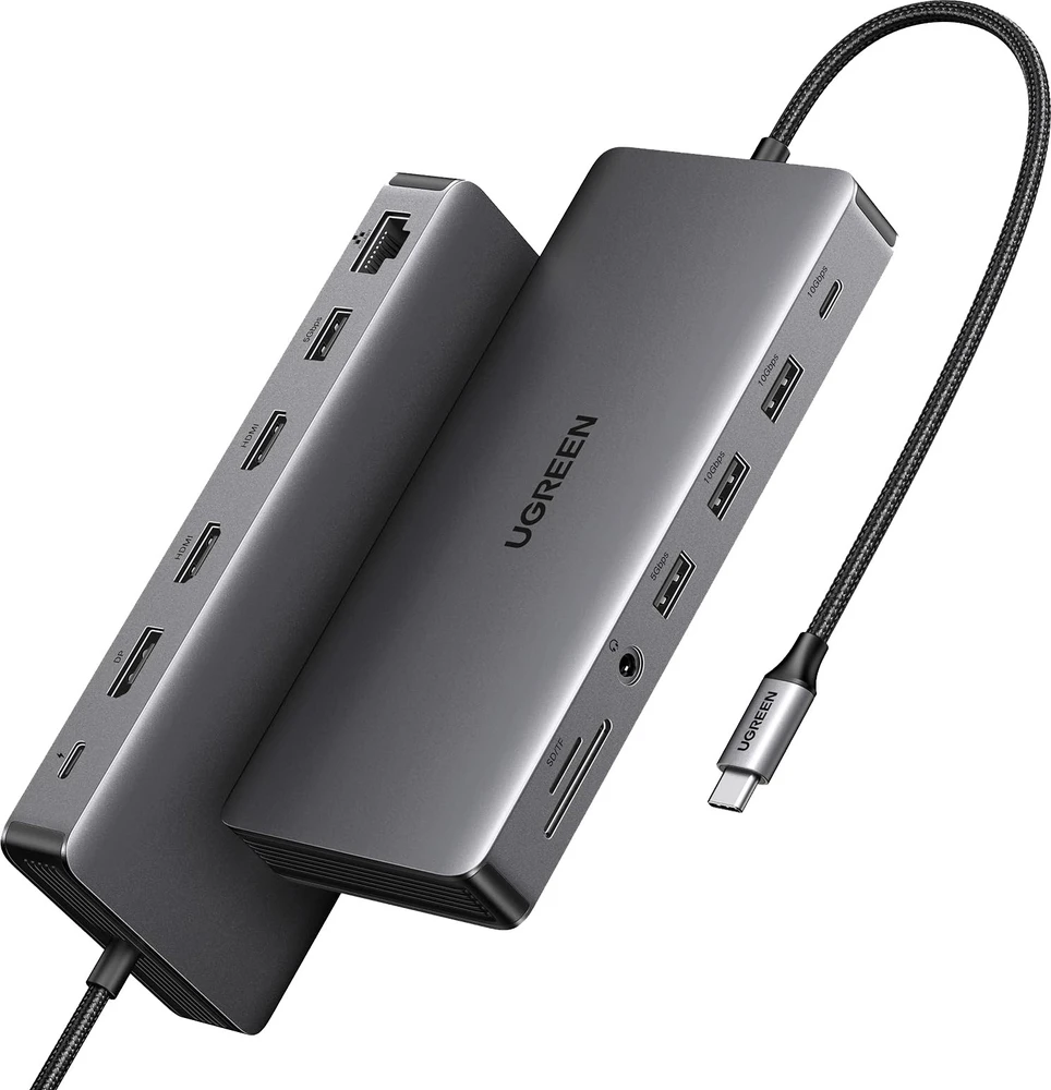 Ugreen USB-C CM681 | 4x USB | 2x HDMI | DisplayPort | RJ45 | SD/TF | AUX | PD 100W (pilka)