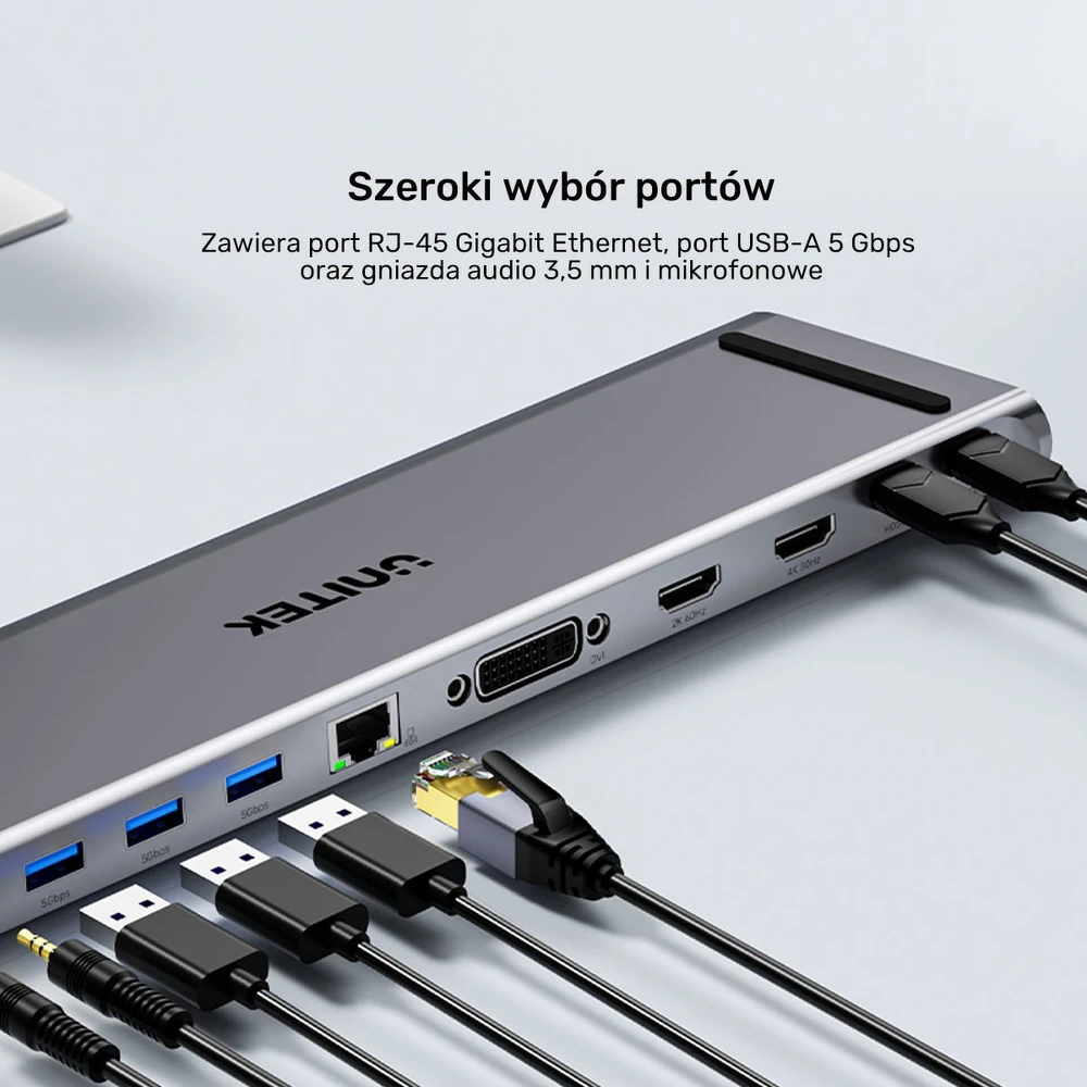 Doko stotelė Unitek USB-C su DisplayLink 4K | 4K@30Hz | 5Gbps | PD 100W