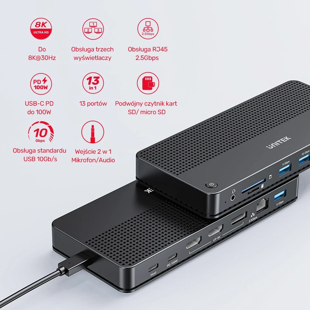Unitek D1104A01 13in1 MST HDMI DP 8K PD 100W prijungimo stotelė