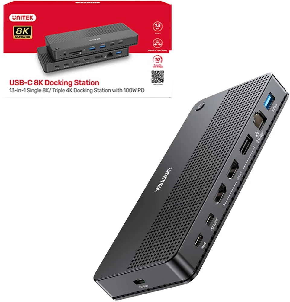 Unitek D1104A01 13in1 MST HDMI DP 8K PD 100W prijungimo stotelė