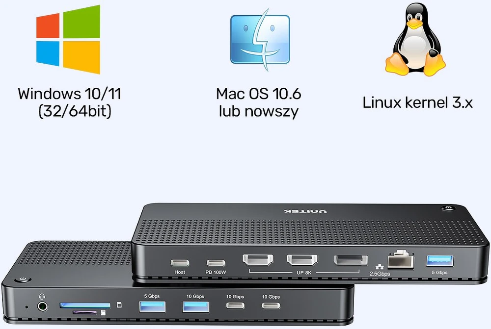 Unitek D1104A01 13in1 MST HDMI DP 8K PD 100W prijungimo stotelė
