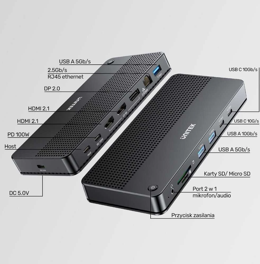 Unitek D1104A01 13in1 MST HDMI DP 8K PD 100W prijungimo stotelė