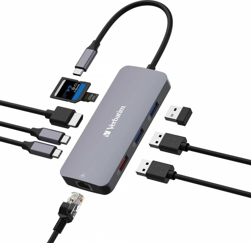 Verbatim CMH-09 C tipo USB 10000 Mbit/ai Sidabras