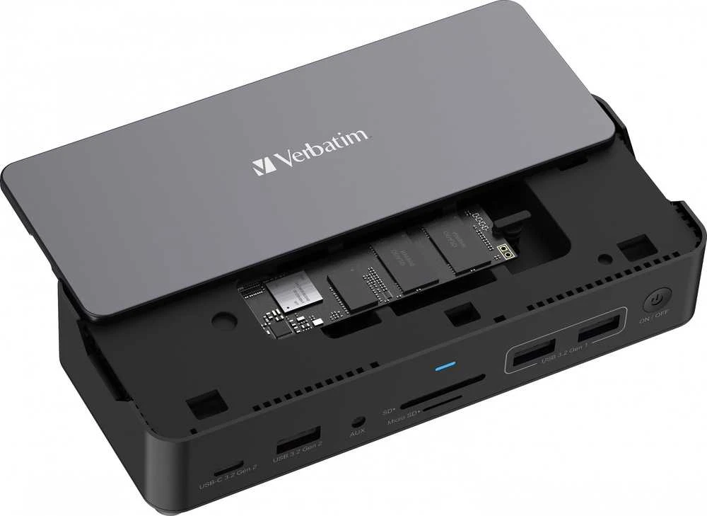 Verbatim USB-C Pro prijungimo stotelė CDS-15SSD, 15 prievadų: SSD, USB A/C, HDMI, DP, garso, SD+Micro SD, RJ45