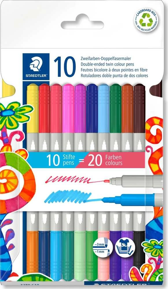 Flomasteriai STAEDTLER, dvipusiai, dvispalviai, 10 vnt.