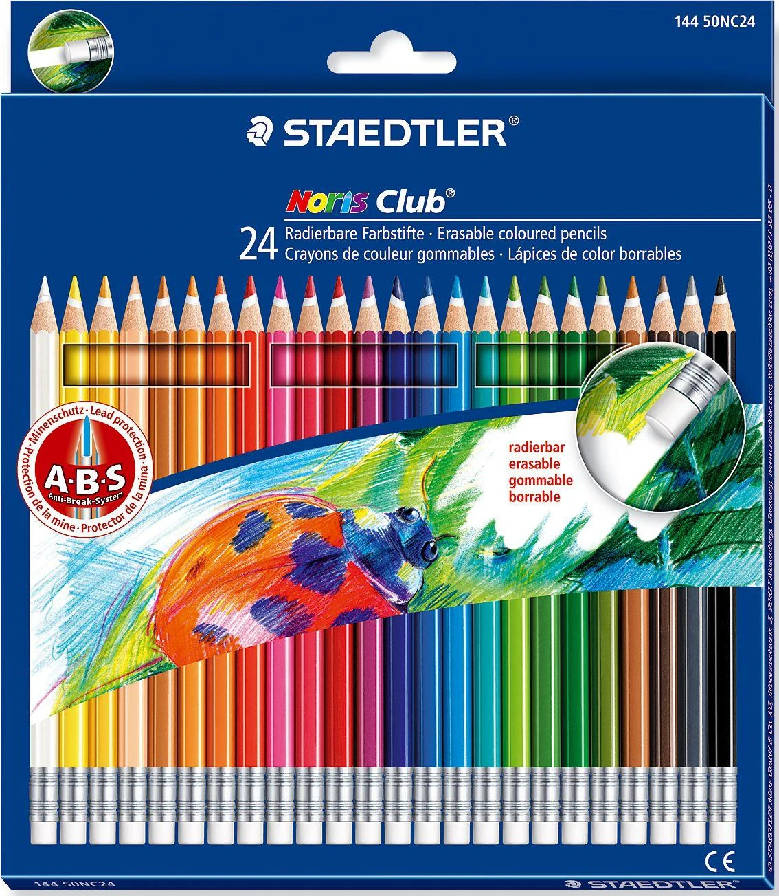 „Staedtler“ „Noris“ ištrinami spalvoti pieštukai su trintuku – 24 vnt. (144 50NC24)
