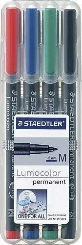 Staedtler Lumocolor 317 WP4 marker permanentny Juodas, Mėlyna, Žalias, Raudona 4 vnt.