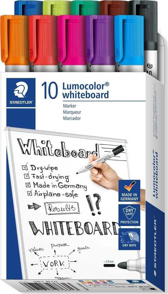 Staedtler Dry-ease markeris lentoms, 10 spalvų, Staedtler pakuotė