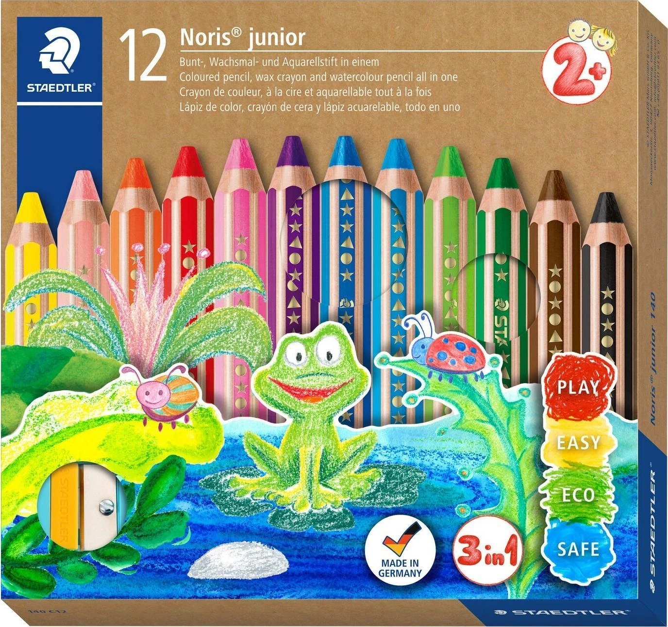 Staedtler - Noris Junior Chunky 3in1 spalvoti pieštukai, 12 vnt. (+2 metai) (140 C12)
