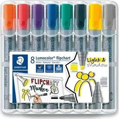 Staedtler Lumocolor Flipchart žymeklis 356/356B, dėklas 8 vnt., daugkartinio pildymo, saugus sausai, plaunamas, užblokuotas galiukas, - 1 vnt. (356 SWP8)