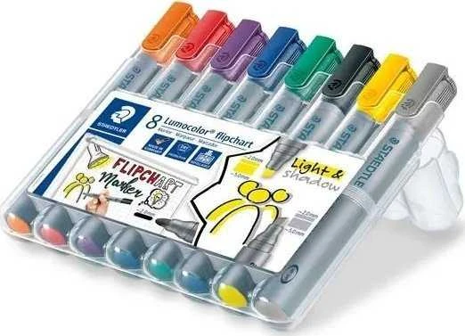 Staedtler Lumocolor Flipchart žymeklis 356/356B, dėklas 8 vnt., daugkartinio pildymo, saugus sausai, plaunamas, užblokuotas galiukas, - 1 vnt. (356 SWP8)