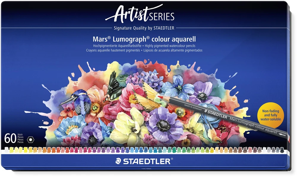 Staedtler Mars Lumograph spalvoti akvareliniai dažai 104, švelnūs, daugiaspalviai, 60 vnt.