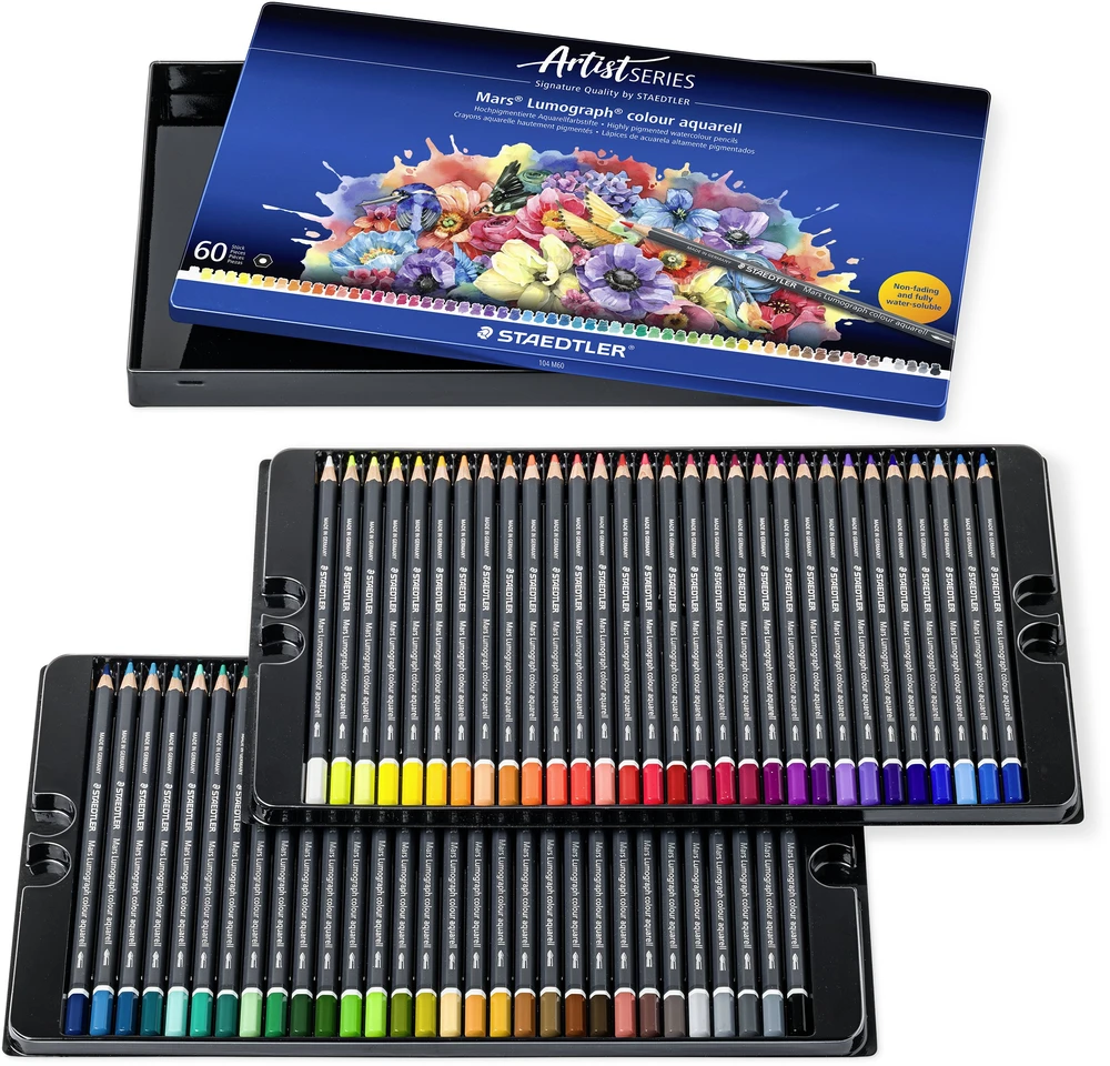 Staedtler Mars Lumograph spalvoti akvareliniai dažai 104, švelnūs, daugiaspalviai, 60 vnt.