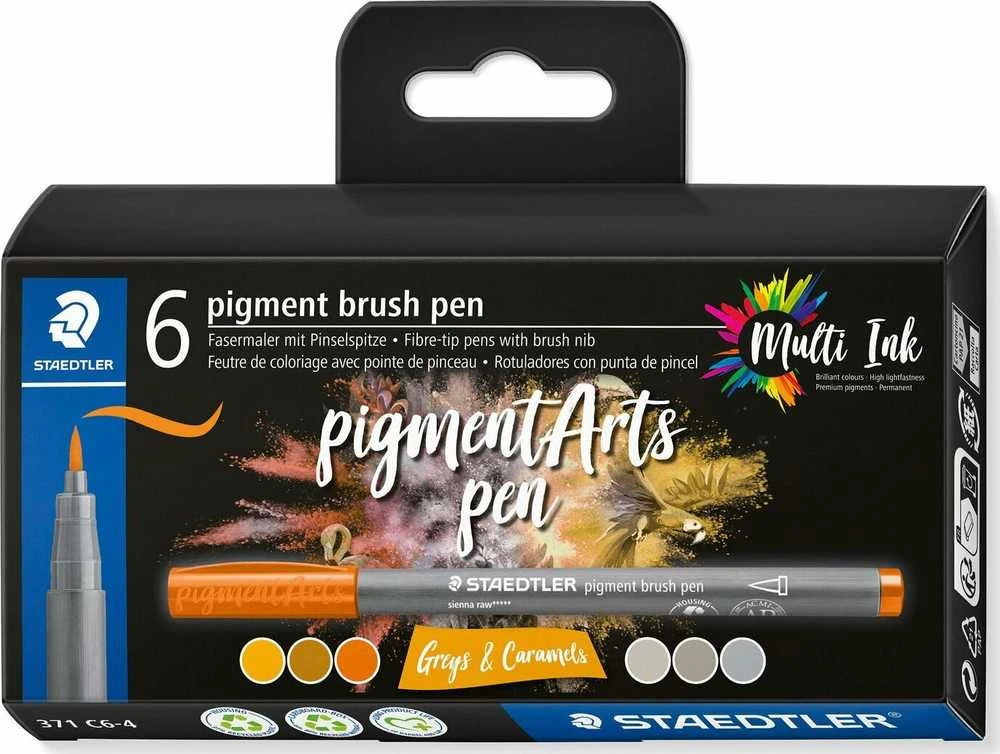 Staedtler STAEDTLER MultiInk Pigment Arts šepečių rašiklis 6er-Set grau&Caram mažmeninė prekyba