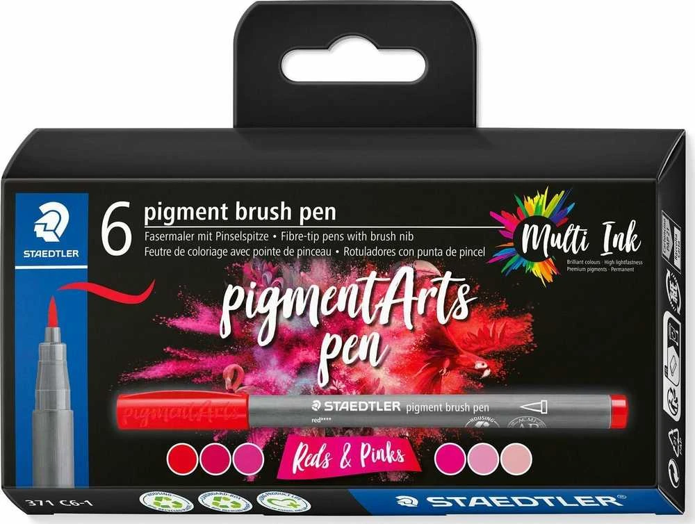 Staedtler MultiInk Pigment Arts brush pen komplektas 6 reds&pinks retail