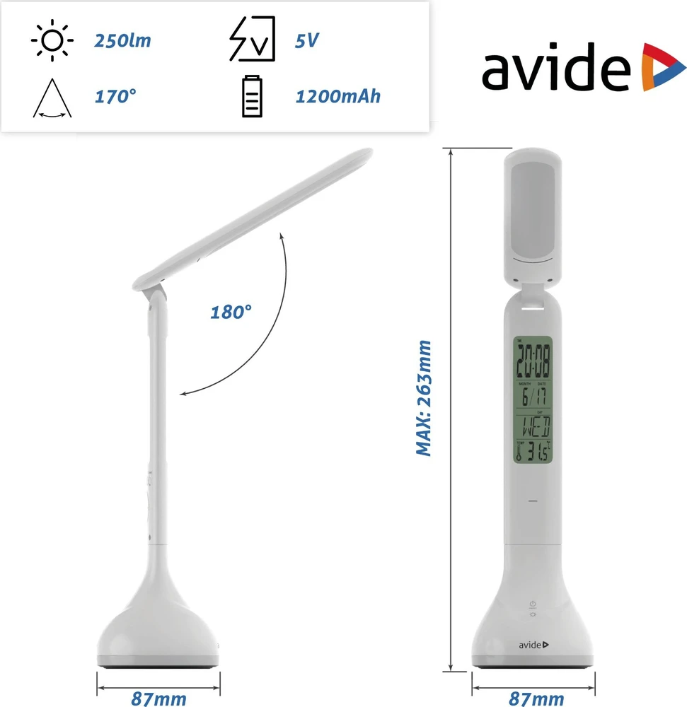 Avide LED įkraunamas stalinis šviestuvas 4W baltas