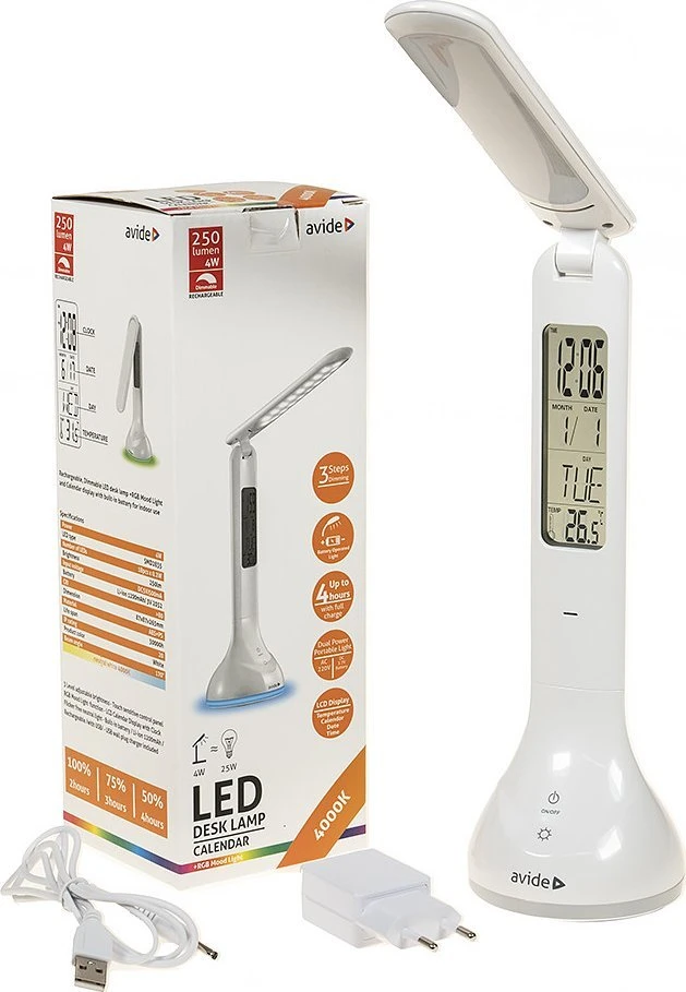 Avide LED įkraunamas stalinis šviestuvas 4W baltas
